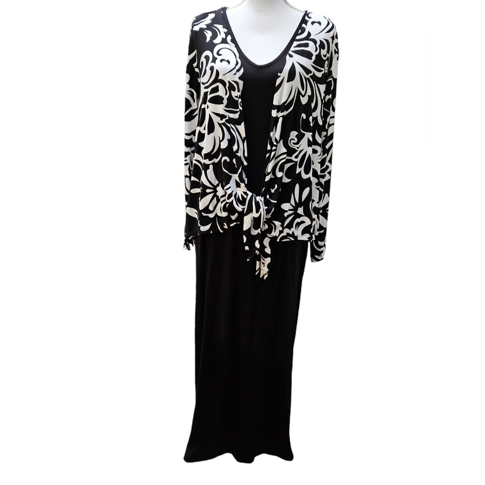 BELLE BY KIM GRAVEL 2 PC MAXI DRESS & SHRUG SZ XL BLACK WHITE - Picture 5 of 8